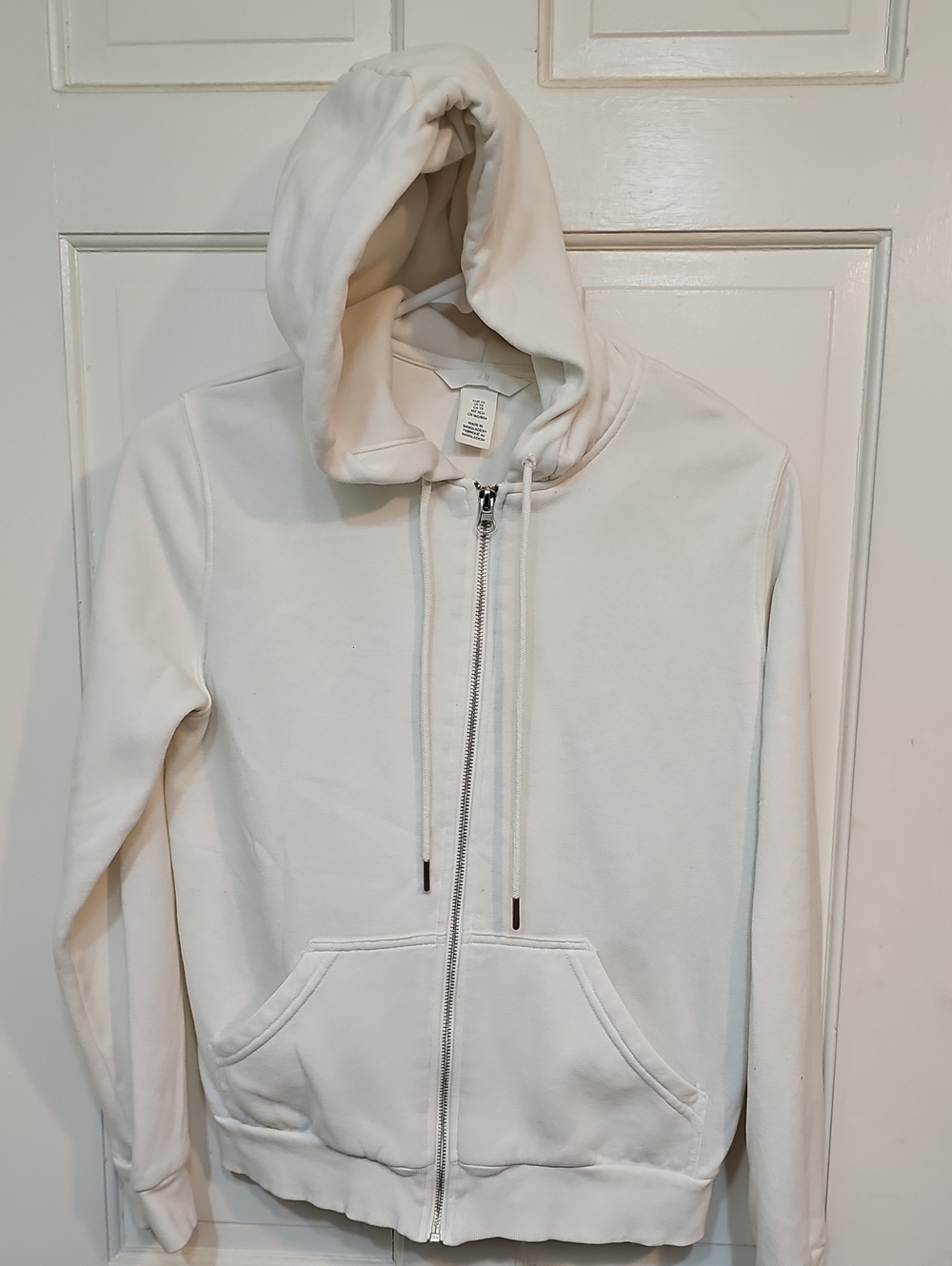 H&M White Full-Zip Hooded Sweatshirt with Drawstring
